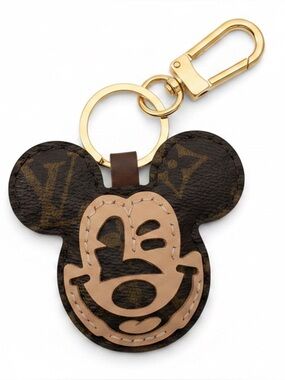 Upcycled Louis Vuitton Brown Monogram Mickey Key Charm with Tan Appliqué